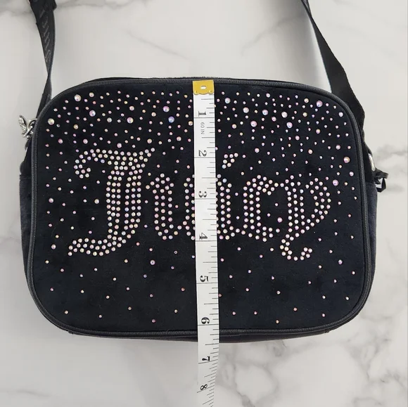 Juicy Couture Black "Let It Shine" Velvet Rhinestone Encrusted Crossbody Bag - Picture 15 of 17